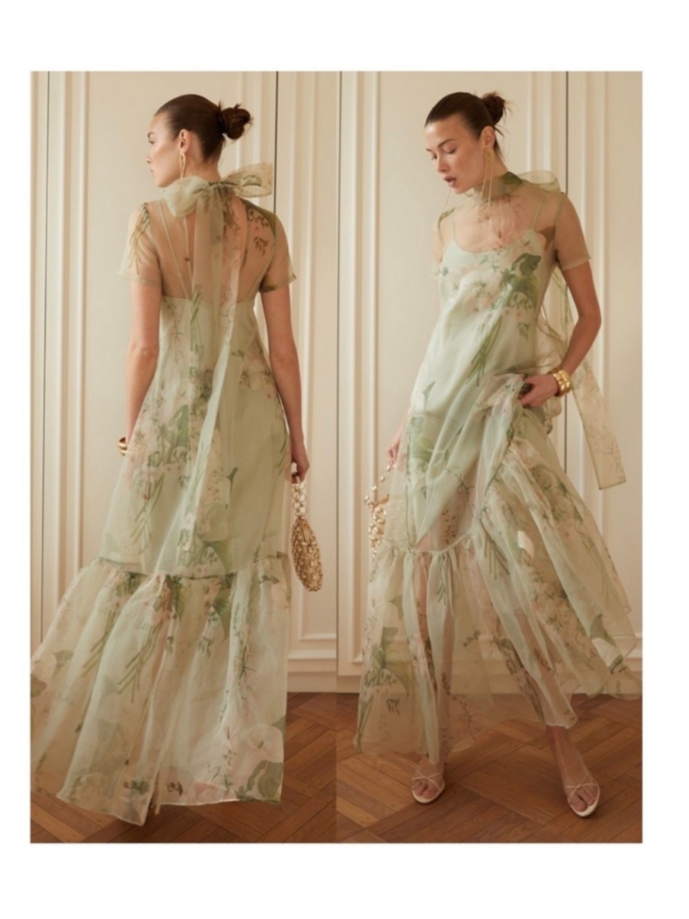 Women's Few Moda Caaar Floral Maxi Dress Size XS Green White